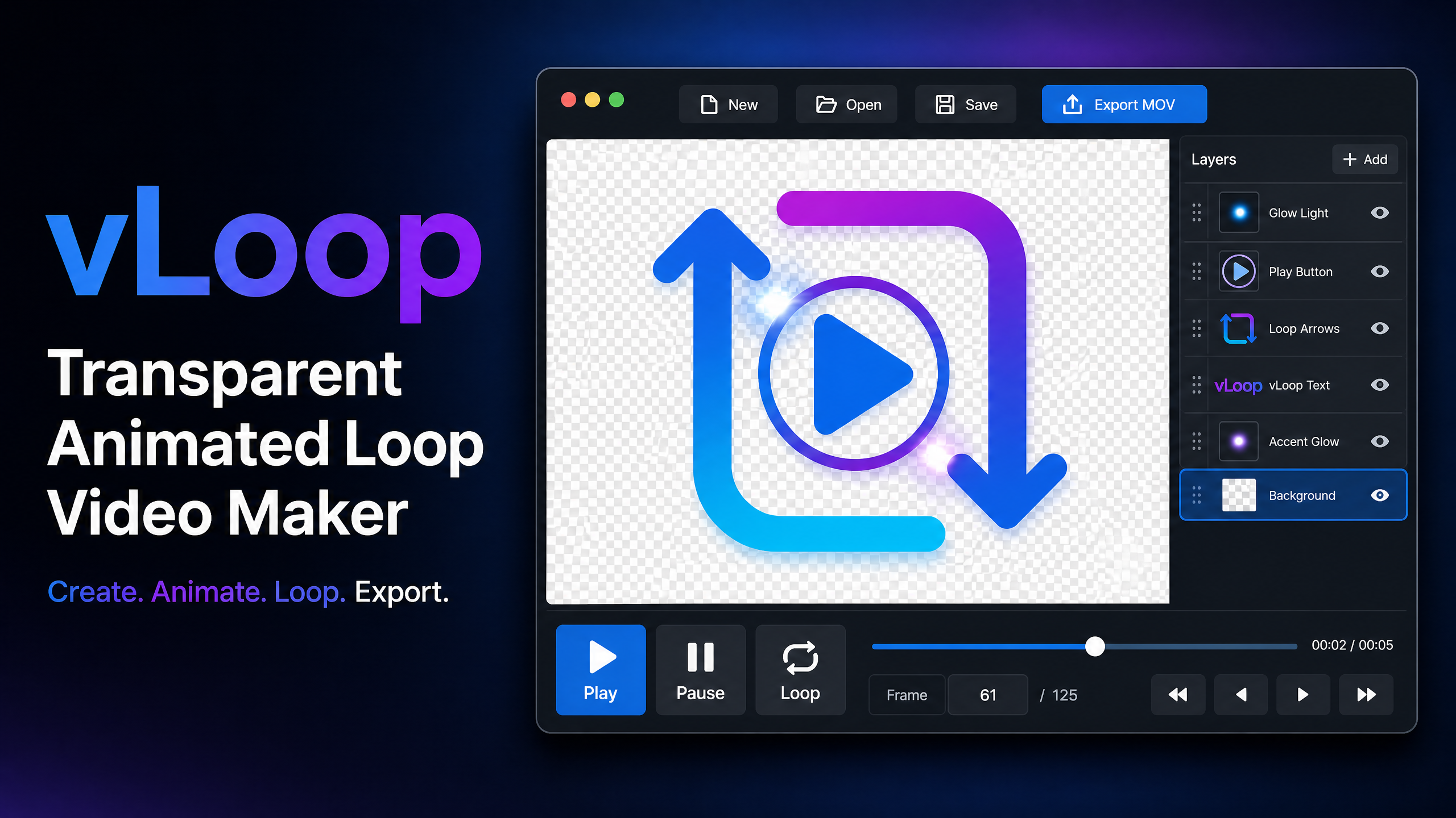 vLoop Transparent Animated Loop Video Maker interface